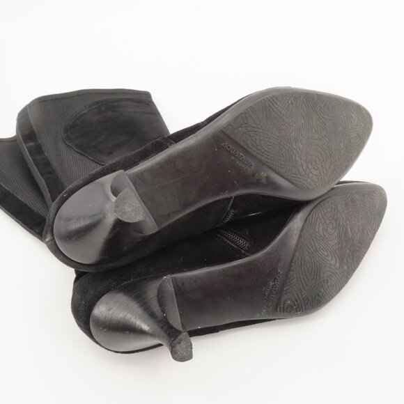 Aquatalia Women 8.5 Black Suede Knit Stretch Kitten Heel Boots Pointed Toe Zip - Picture 10 of 15